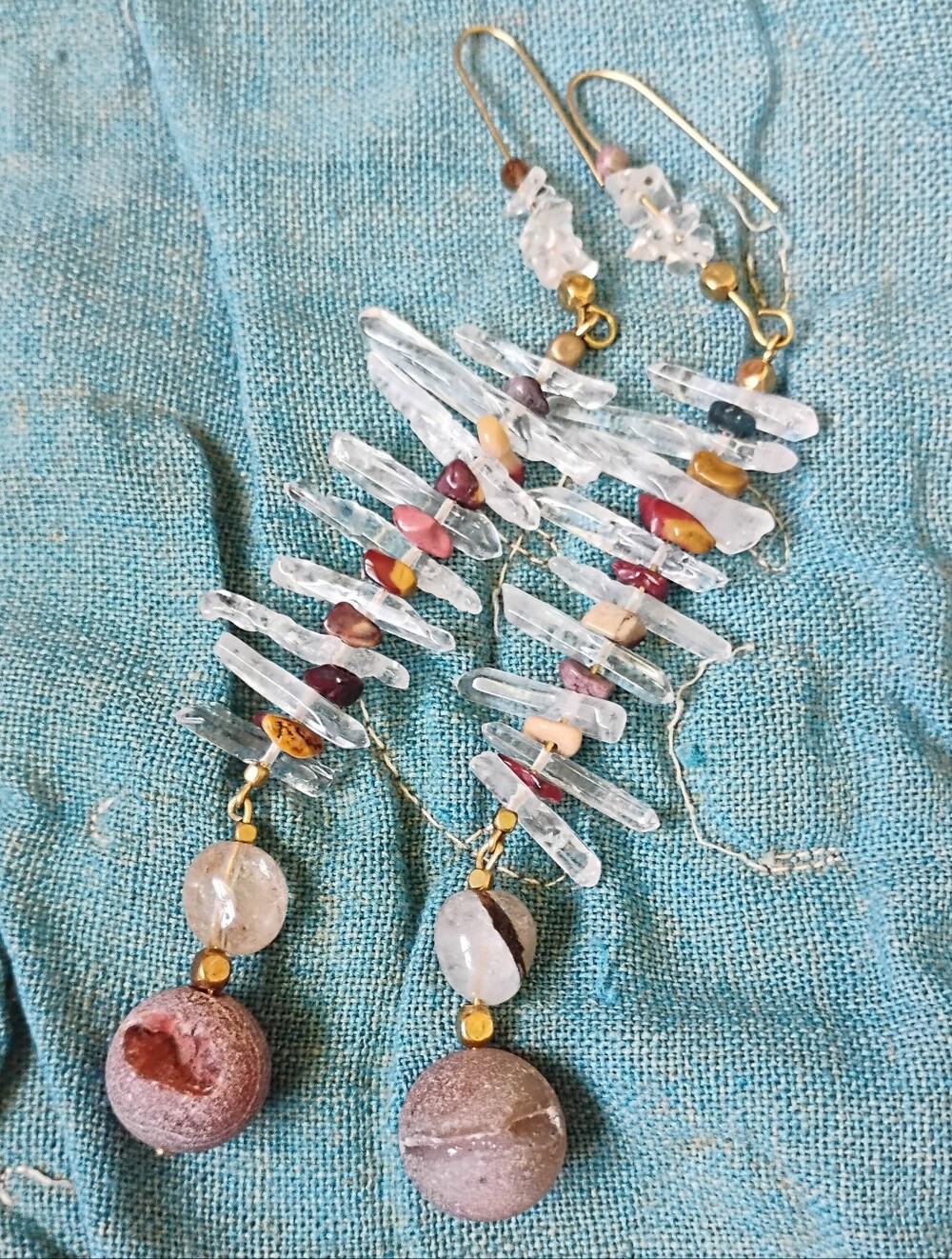 XXL 'Showstopper' Quartz, Mooakite Jasper, and Druzy Statement Earrings